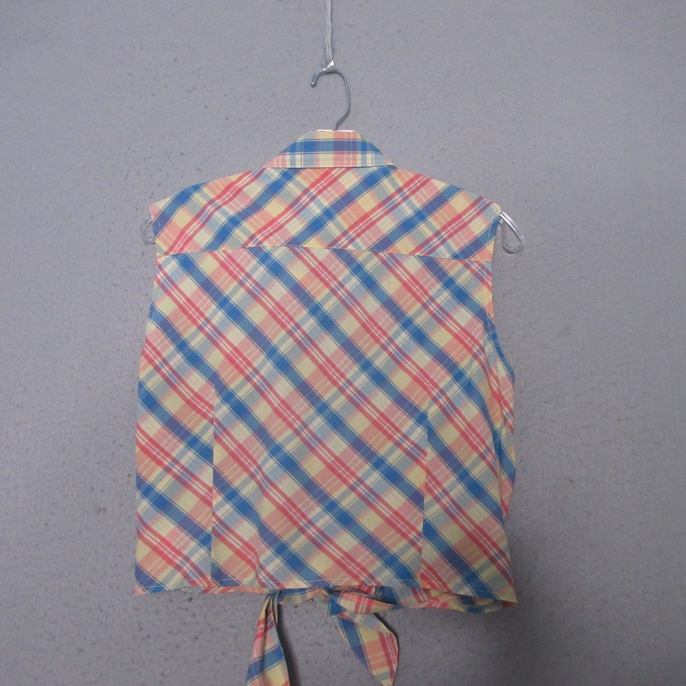 Vintage Talbots Top Madras Plaid Sleeveless Tie Front Button Cotton Pinup Picnic - Picture 2 of 9